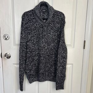 NEW EXPRESS Shawl Collar sweater cotton wool stretch black white speckled sz XL